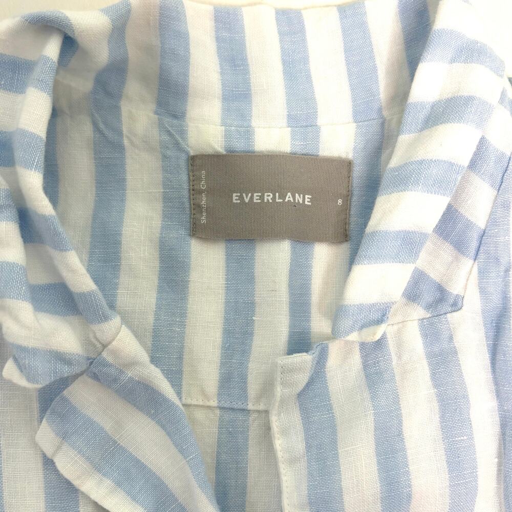 Everlane The Linen Sleeveless Stripe Midi Button Down Shirt Dress Blue 8 - Picture 6 of 8